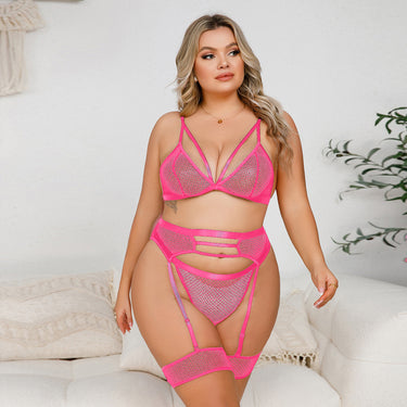 Large mesh hollow elastic three-piece suit